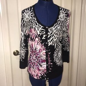 White House Black Market Black Floral Cardigan M